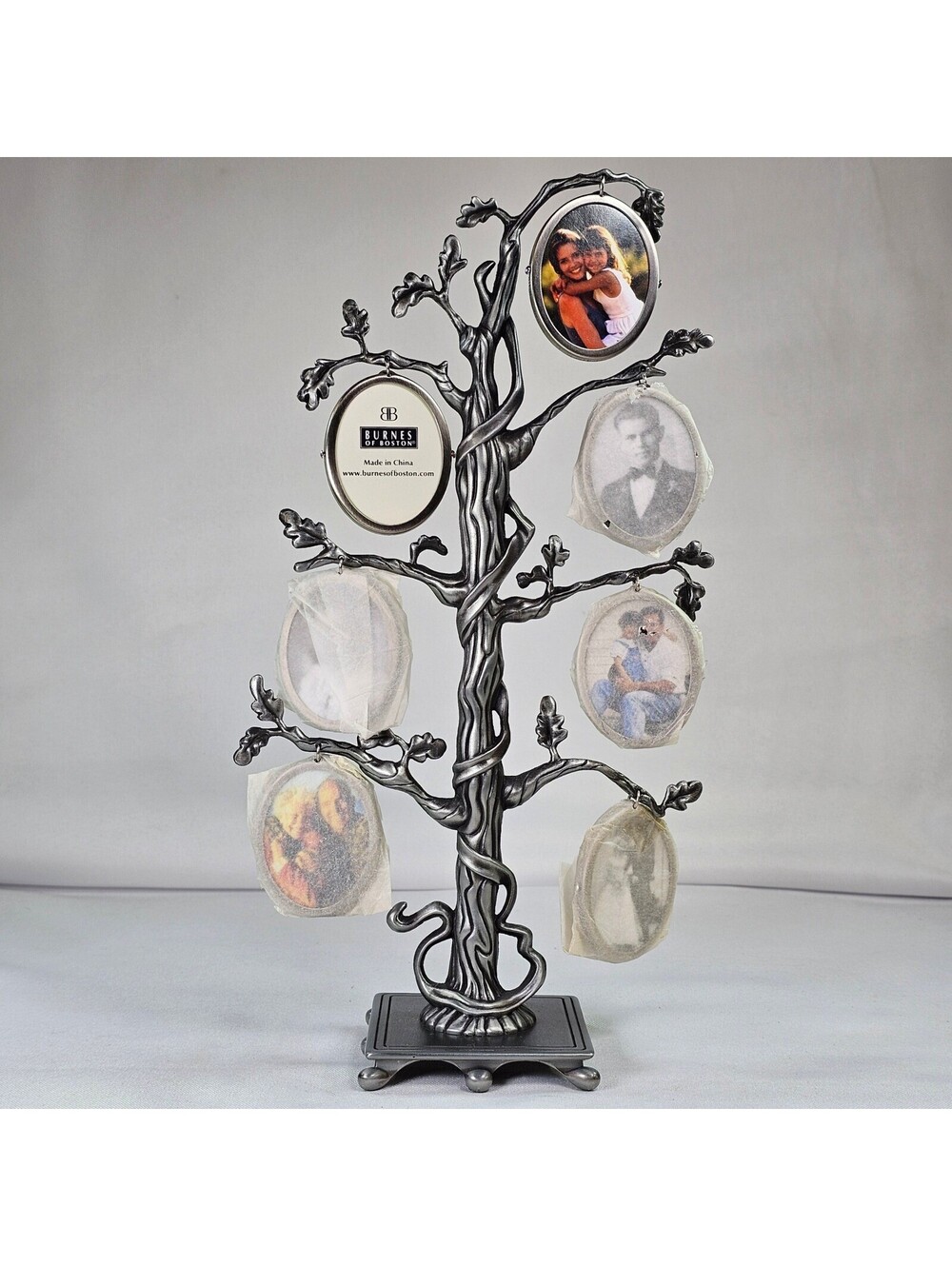 NBw Vintage Burnes of Boston Family Tree Picture Frame Pewter Hanging Frames 11"